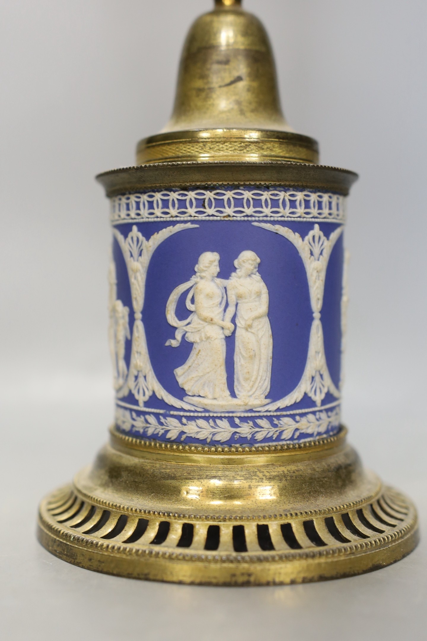 A 19th century storm lantern with jasper-ware base, 51cm